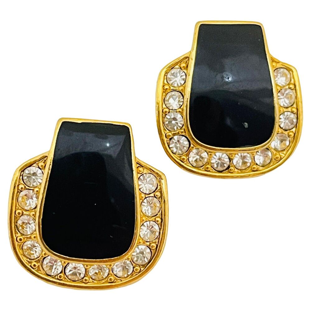Vintage gold tone enamel rhinestone designer post earrings